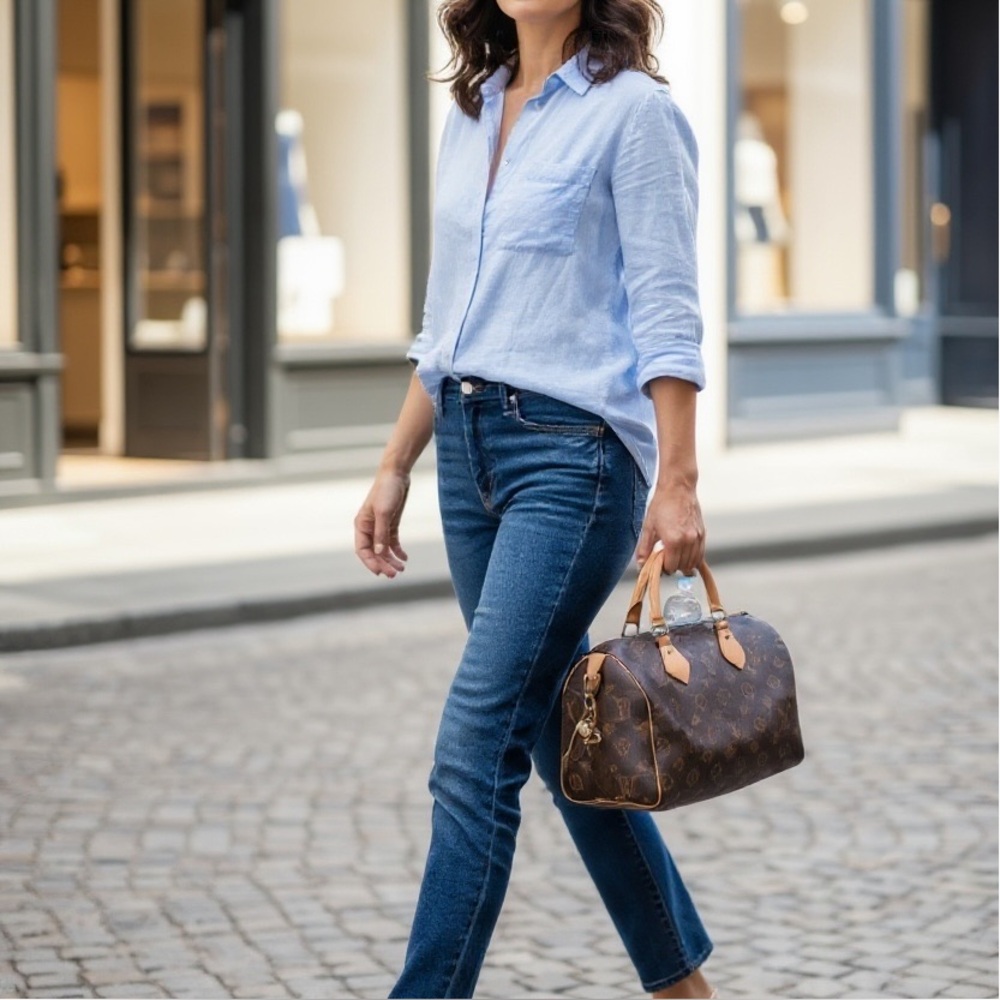 New Speedy 25 Louis Vuitton Brown and Gold Monogram Satchel.  Use once.